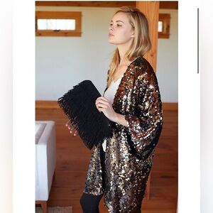 New Emerson Fry Black Fringe Clutch